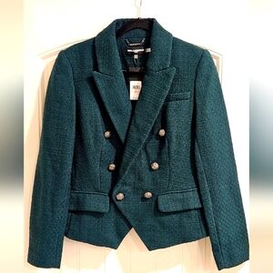 NWT KARL LAGERFELD PARIS Women's Tweed Double Breasted Blazer Dark Green 10